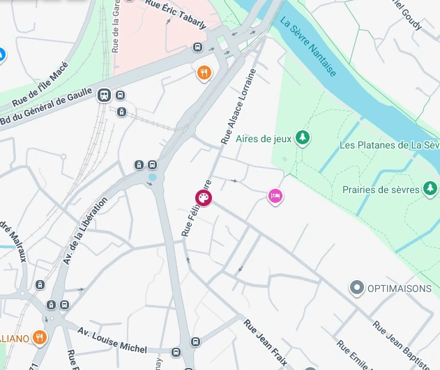 Carte de Rezé pour des cours de dessin et de peinture avec Géraldine Cornière proche de Nantes, Rennes, la Roche sur Yon